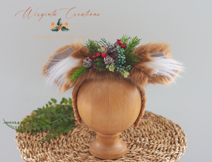 Festive Fawn, Deer, Woodlands Headband - Handmade Christmas Photography Headpiece with Berries & Bits