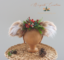 Load image into Gallery viewer, Festive Fawn, Deer, Woodlands Headband - Handmade Christmas Photography Headpiece with Berries &amp; Bits