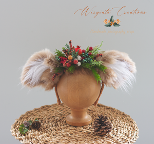 Festive Fawn, Deer, Woodlands Headband - Handmade Christmas Photography Headpiece with Berries & Bits