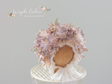Load image into Gallery viewer, Dusty Pink,White, Gold Flower Bonnet for 12-24 Months Old | Photography Prop | Artificial Flower Headpiece