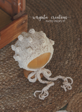 Load image into Gallery viewer, Newborn set | Ecru White| Knitted Layer and Bonnet| Fringe style| Ready to Send