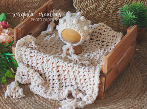 Newborn set | Ecru White| Knitted Layer and Bonnet| Fringe style| Ready to Send