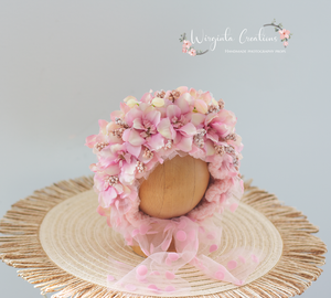 Newborn, 0-3 Months Old Flower Bonnet Photography Prop - Pink