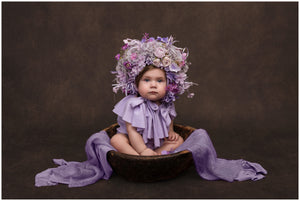 Christmas Flower Bonnet for 9–24 Months Olds - Handmade Festive Headpiece - Bonnet's Colours: Cream, Gold, Beige - Photography Prop