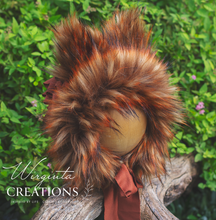 Load image into Gallery viewer, Handmade Tattered/Ruffle Style Baby Fox Bonnet | Burnt Orange | Decorated with Faux Fur | For 9-24 Months | Photo Prop