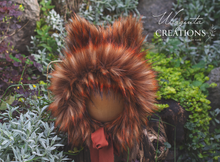 Load image into Gallery viewer, Handmade Tattered/Ruffle Style Baby Fox Bonnet | Burnt Orange | Decorated with Faux Fur | For 9-24 Months | Photo Prop