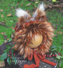 Load image into Gallery viewer, Handmade Tattered/Ruffle Style Baby Fox Bonnet | Burnt Orange | Decorated with Faux Fur | For 9-24 Months | Photo Prop