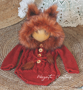 Burnt Orange Hooded Fox Photography Prop Outfit | 9-18 Months