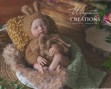 Load image into Gallery viewer, Handmade Newborn Photography Prop Set | Brown Knitted Romper, Bunny Hat and Toy | Easter Photoshoot Accessories