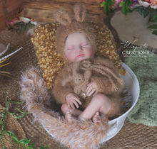 Load image into Gallery viewer, Handmade Newborn Photography Prop Set | Brown Knitted Romper, Bunny Hat and Toy | Easter Photoshoot Accessories