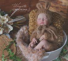 Load image into Gallery viewer, Handmade Newborn Photography Prop Set | Brown Knitted Romper, Bunny Hat and Toy | Easter Photoshoot Accessories