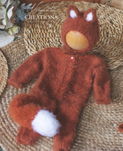 Load image into Gallery viewer, Handmade Fox-Themed Newborn Photography Outfit | Burnt Orange Knitted Romper with Tail and Hat | Woodlands-Inspired Photo Prop Set