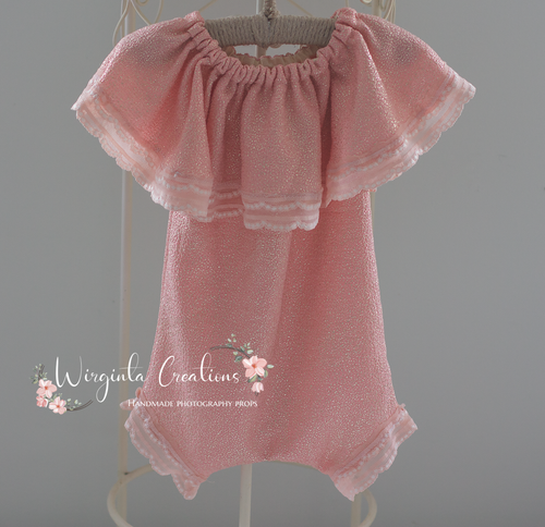 Glittery, Sparkly Fabric Romper for 12-24 Months Old - Pink Colour - Photography Prop Outfit - Handmade