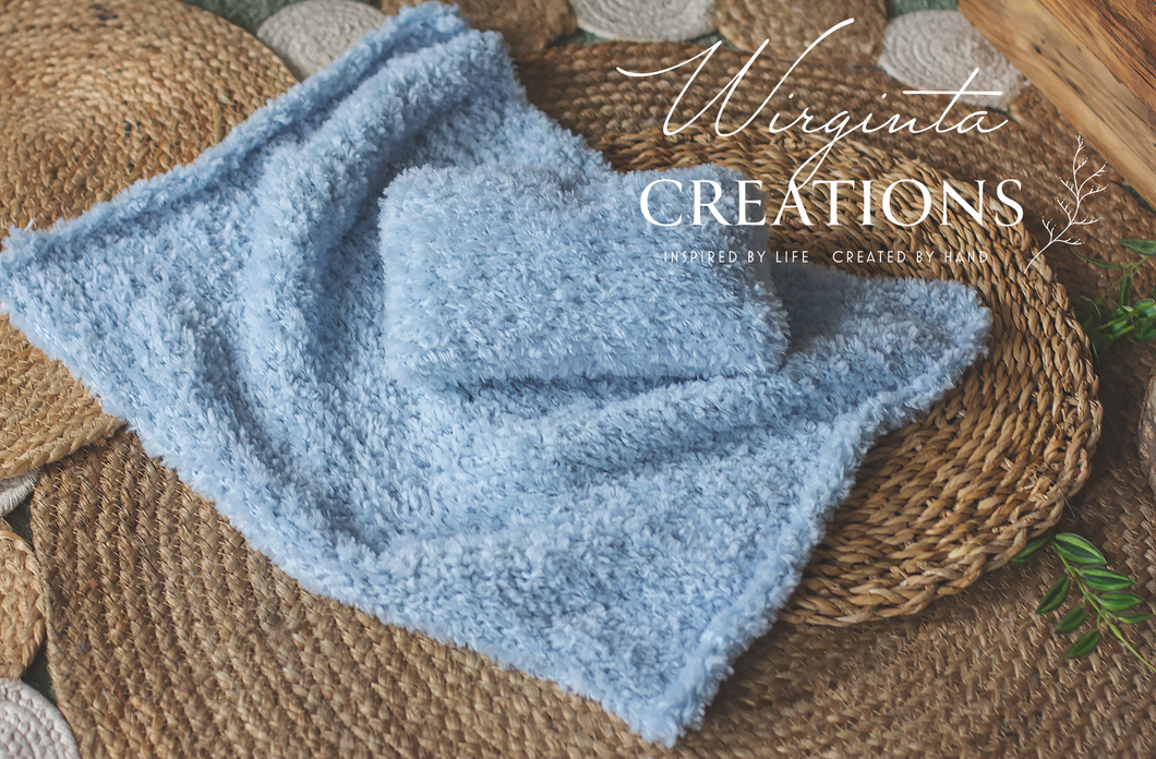 Knitted Newborn Photography Prop Set - Light Blue Pillow and Layer (50x40cm) - Handmade Posing Accessories