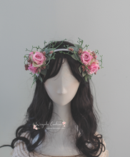 Load image into Gallery viewer, Flower Headband | Toddler to Older Children | Pink, Green | Photography Prop | Posing Headpiece | Flower Halo