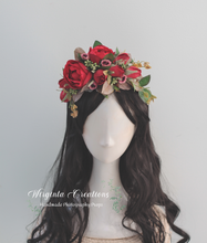 Load image into Gallery viewer, Flower Headband | Toddler to Older Children, Adult | Red, Burgundy Colours | Photography Prop | Posing Headpiece | Flower Halo