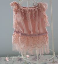 Load image into Gallery viewer, Flower Bonnet and Matching Outfit Set for 12-24 Months Old | Peach, Pink Colour | Boho, Lace Style | Photography Prop Outfit | Handmade