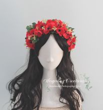 Load image into Gallery viewer, Flower Headband | Toddler to Older Children, Adult | Red, Green Colours | Photography Prop | Posing Headpiece | Flower Halo