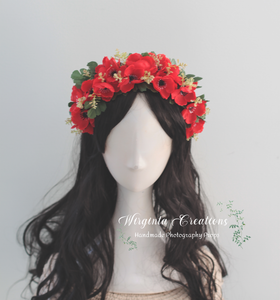 Flower Headband | Toddler to Older Children, Adult | Red, Green Colours | Photography Prop | Posing Headpiece | Flower Halo