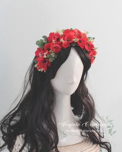 Flower Headband | Toddler to Older Children, Adult | Red, Green Colours | Photography Prop | Posing Headpiece | Flower Halo