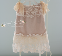 Load image into Gallery viewer, Flower Bonnet and Matching Outfit Set for 12-24 Months Old | Beige, Cream Colour | Boho, Lace Style | Photography Prop Outfit | Handmade