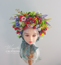 Load image into Gallery viewer, Flower Bonnet for 12-24 Months Old - Colourful - Photography Prop - Artificial Flower Headpiece - Strawberry - Berries-Inspired Bonnet