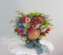 Load image into Gallery viewer, Flower Bonnet for 12-24 Months Old - Colourful - Photography Prop - Artificial Flower Headpiece - Strawberry - Berries-Inspired Bonnet