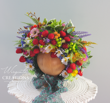 Load image into Gallery viewer, Flower Bonnet for 12-24 Months Old - Colourful - Photography Prop - Artificial Flower Headpiece - Strawberry - Berries-Inspired Bonnet