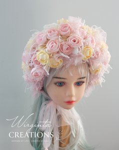 Flower Bonnet for 12-24 Months - Pale Pink Colour - Handmade - Artificial Flower Headpiece - Photo Prop