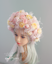 Load image into Gallery viewer, Flower Bonnet for 12-24 Months - Pale Pink Colour - Handmade - Artificial Flower Headpiece - Photo Prop