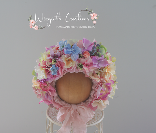 Flower Bonnet for 12-24 Months Old | Photography Prop | Colourful | Artificial Flower Headpiece | Handmade