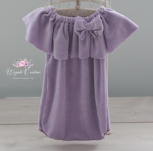 Load image into Gallery viewer, Flower Bonnet and Matching Romper Set for 12-24 Months Old | Purple, Lilac Colour | Velour Fabric | Photography Prop Outfit