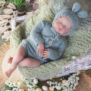 Mint Knitted Newborn Bunny Outfit with Matching Bonnet - Photo Prop