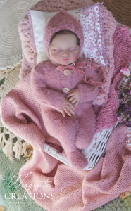 Blush Mauve Knitted Newborn Footed Romper with Matching Bonnet - Photo Prop