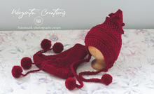 Load image into Gallery viewer, Handmade Knitted Bonnet and Booties Set. Sizes Available: 6-12 Months Old and 12-24 Months Old. Five Colour Options. Photography Prop. Made-To-Order