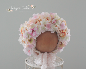 Flower Bonnet for 12-24 Months Old | Photography Prop | Pastel Colours | Artificial Flower Headpiece