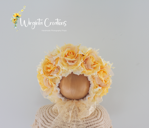 Handmade Flower Bonnet for Babies 6-24 Months | Yellow Colour | Artificial Flower Headpiece for Photography