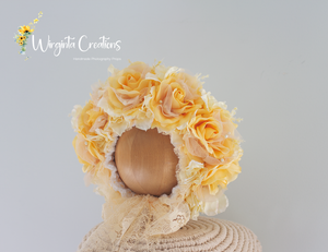 Handmade Flower Bonnet for Babies 6-24 Months | Yellow Colour | Artificial Flower Headpiece for Photography