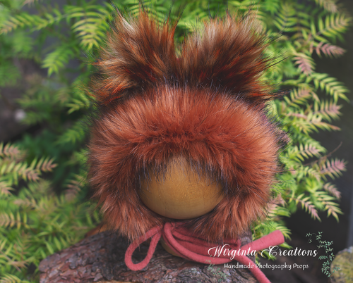 Handmade Tattered/Ruffle Style Baby Fox Bonnet - Burnt Orange - 6-24 Months - Photo Prop
