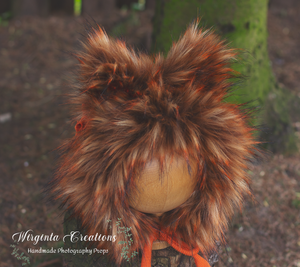 Handmade Tattered/Ruffle Style Baby Fox Bonnet - Burnt Orange - 12-24 Months - Photo Prop