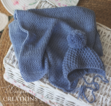 Load image into Gallery viewer, Wrap and Bonnet Set - Newborn - Denim Blue Colour - Handmade - Ready to Send - Photography Prop