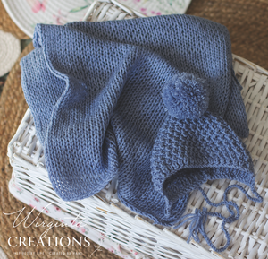 Wrap and Bonnet Set - Newborn - Denim Blue Colour - Handmade - Ready to Send - Photography Prop