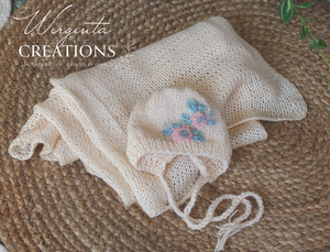 Wrap and Bonnet Set - Newborn - Cream Colour - Handmade - Ready to Send - Photography Prop
