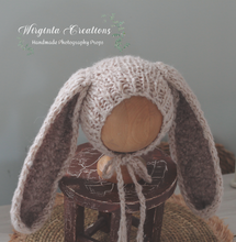 Load image into Gallery viewer, Bunny Bonnet | Hand-Knitted | Beige Brown Colour | Floppy Ears | Easter | Size available: 6-12 months old