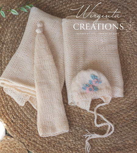 Wrap and Bonnet Set - Newborn - Cream Colour - Handmade - Ready to Send - Photography Prop