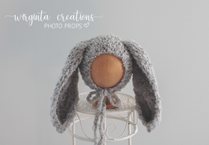 Bunny Bonnet | Hand-Knitted | Grey Colour | Floppy Ears | Easter | Size available: 6-12 months old