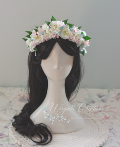 Flower Headband | Toddler to Older Children, Adult | White, Cream, Pink Colour | Photography Prop | Posing Headpiece | Cherry Blossom Flower Halo