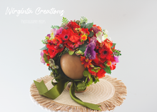Load image into Gallery viewer, Flower Bonnet for 12-24 Months Old | Orange, Red, Green Colour | Photography Prop | Artificial Poppy Flower Headpiece