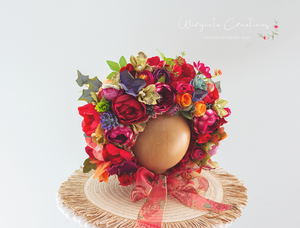 Flower Bonnet for 12-24 Months Old | Burgundy Colour | Photography Prop | Artificial Flower Headpiece