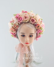 Load image into Gallery viewer, Flower Bonnet for 6-24 Months - Baby Pink Colour - Handmade - Artificial Flower Headpiece - Photo Prop